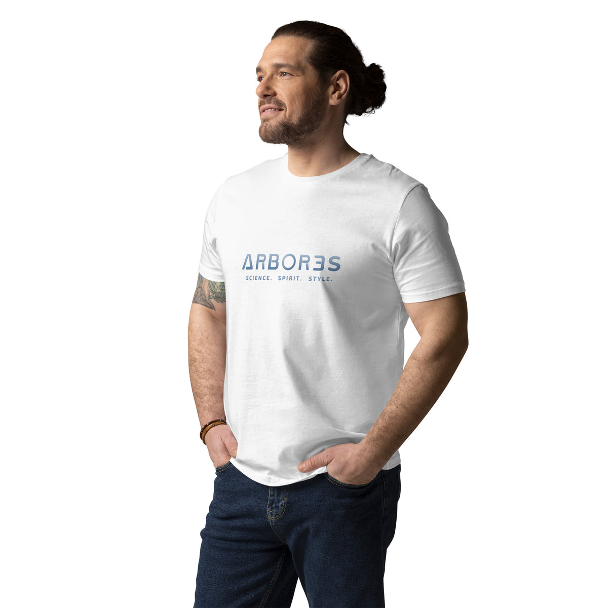 T-shirt bio ARBOR3S Signature Bleu Nébula — blanc — vue de face