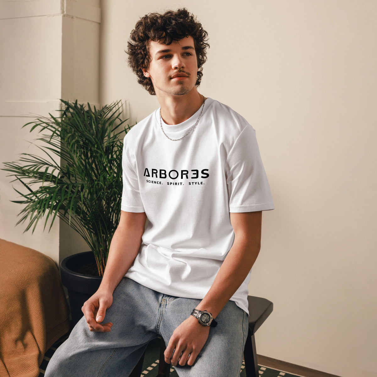 T-shirt bio ARBOR3S Signature Noir Carbone — blanc — vue de face