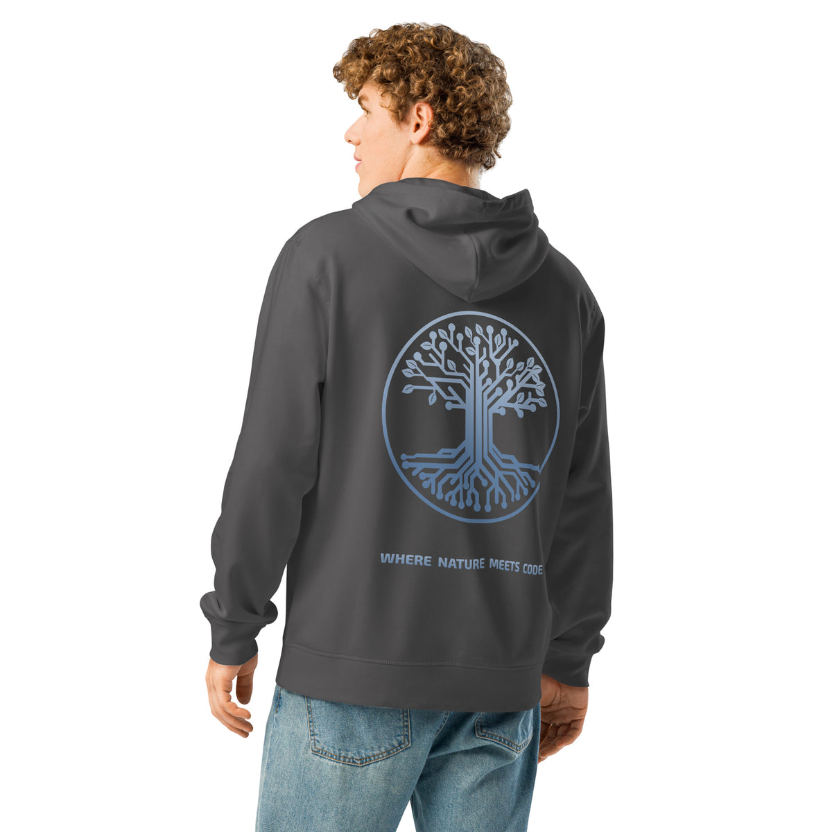 Hoodie bio ARBOR3S Signature Bleu Nébula — anthracite — vue de dos
