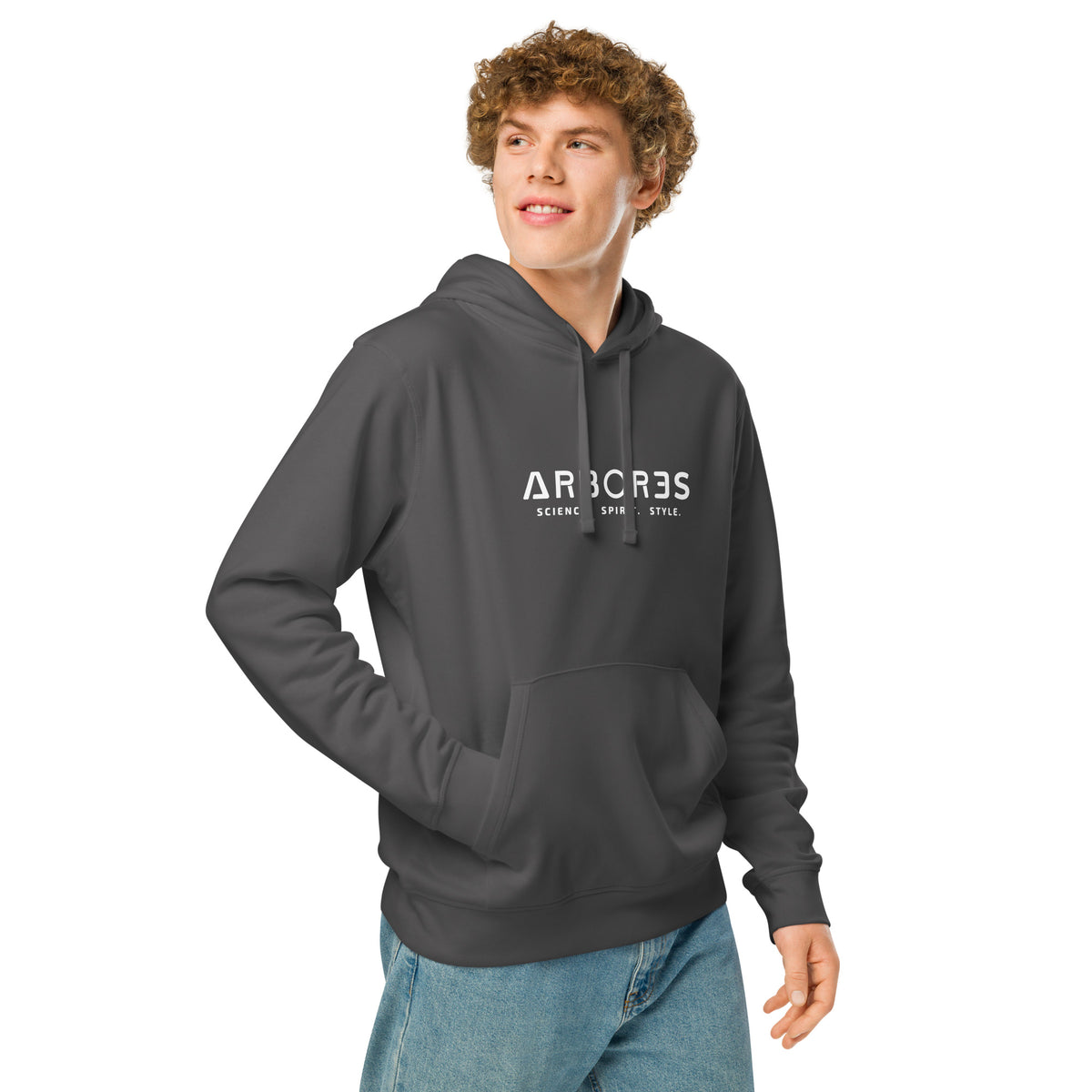 Hoodie bio ARBOR3S Signature Blanc Minéral — anthracite — vue trois-quarts