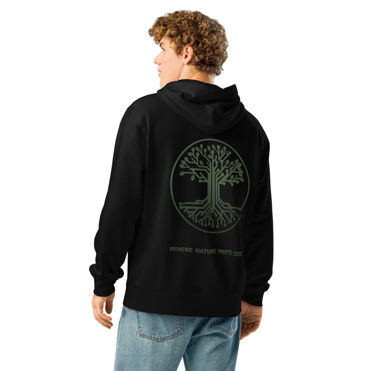 Hoodie bio ARBOR3S Signature Vert Canopée — noir — vue de dos