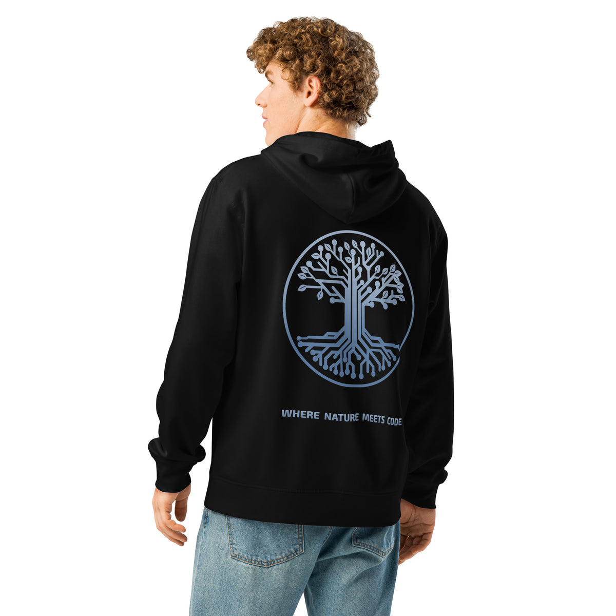 Hoodie bio ARBOR3S Signature Bleu Nébula — noir — vue de dos