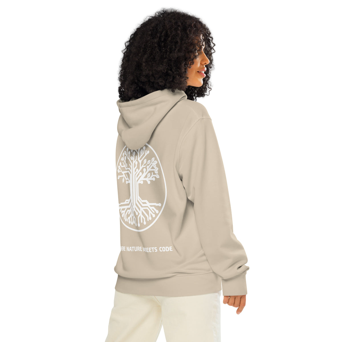 Hoodie bio ARBOR3S Signature Blanc Minéral — beige Desert Dust — vue de dos