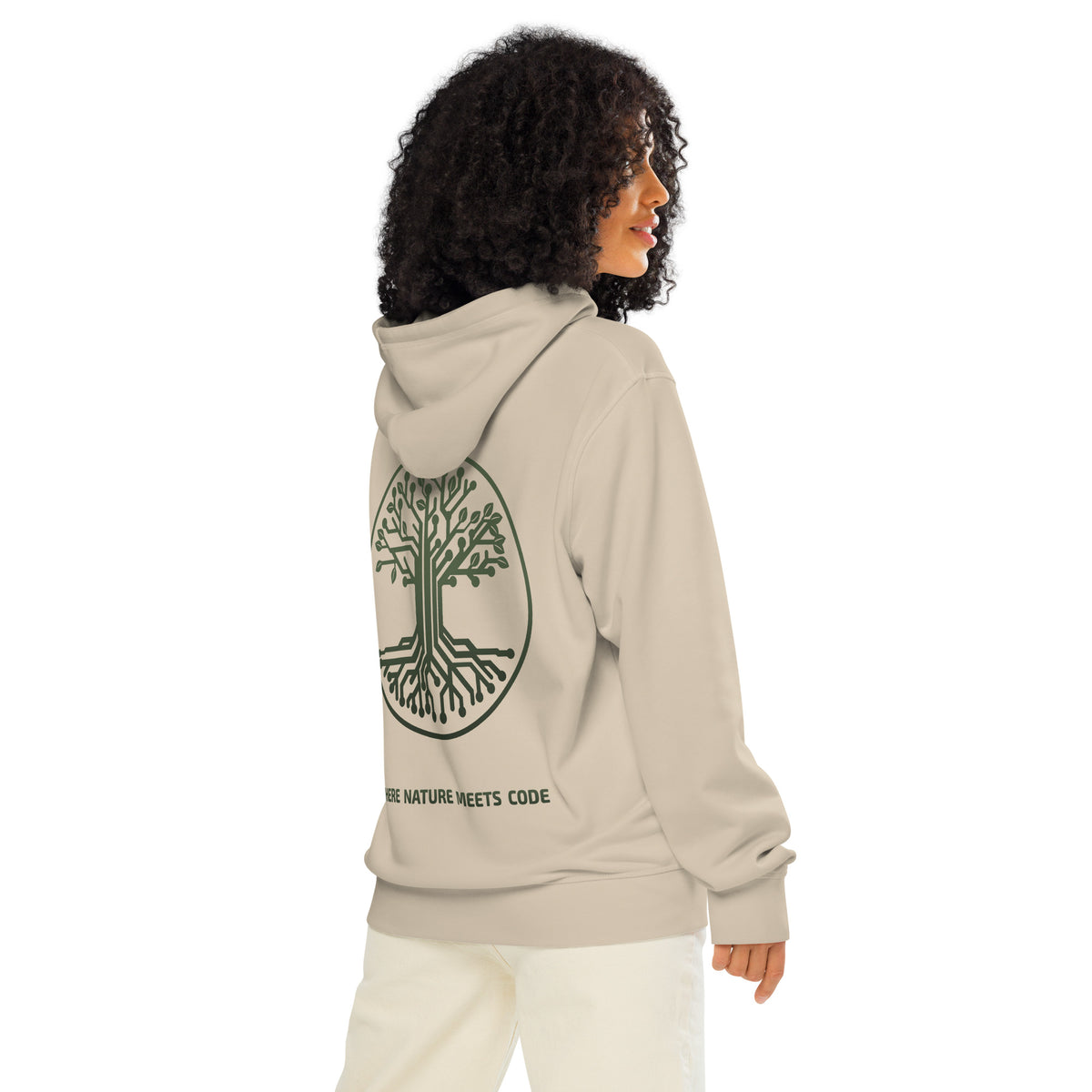 Hoodie bio ARBOR3S Signature Vert Canopée — beige Desert Dust — vue de dos