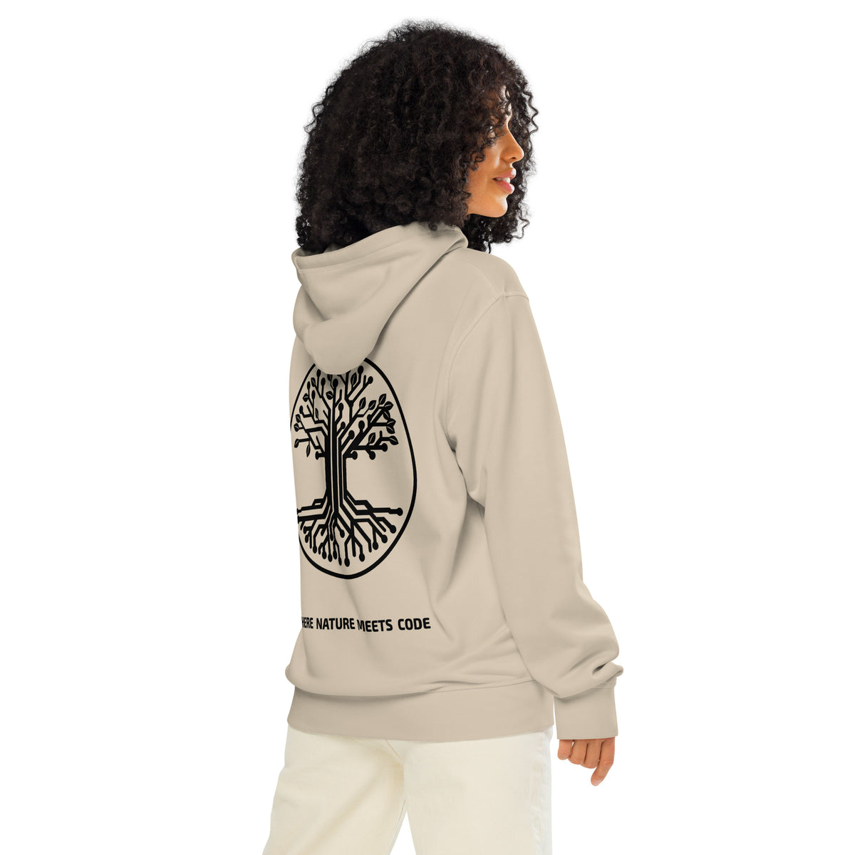 Hoodie bio ARBOR3S Signature Noir Carbone — beige Desert Dust — vue de dos