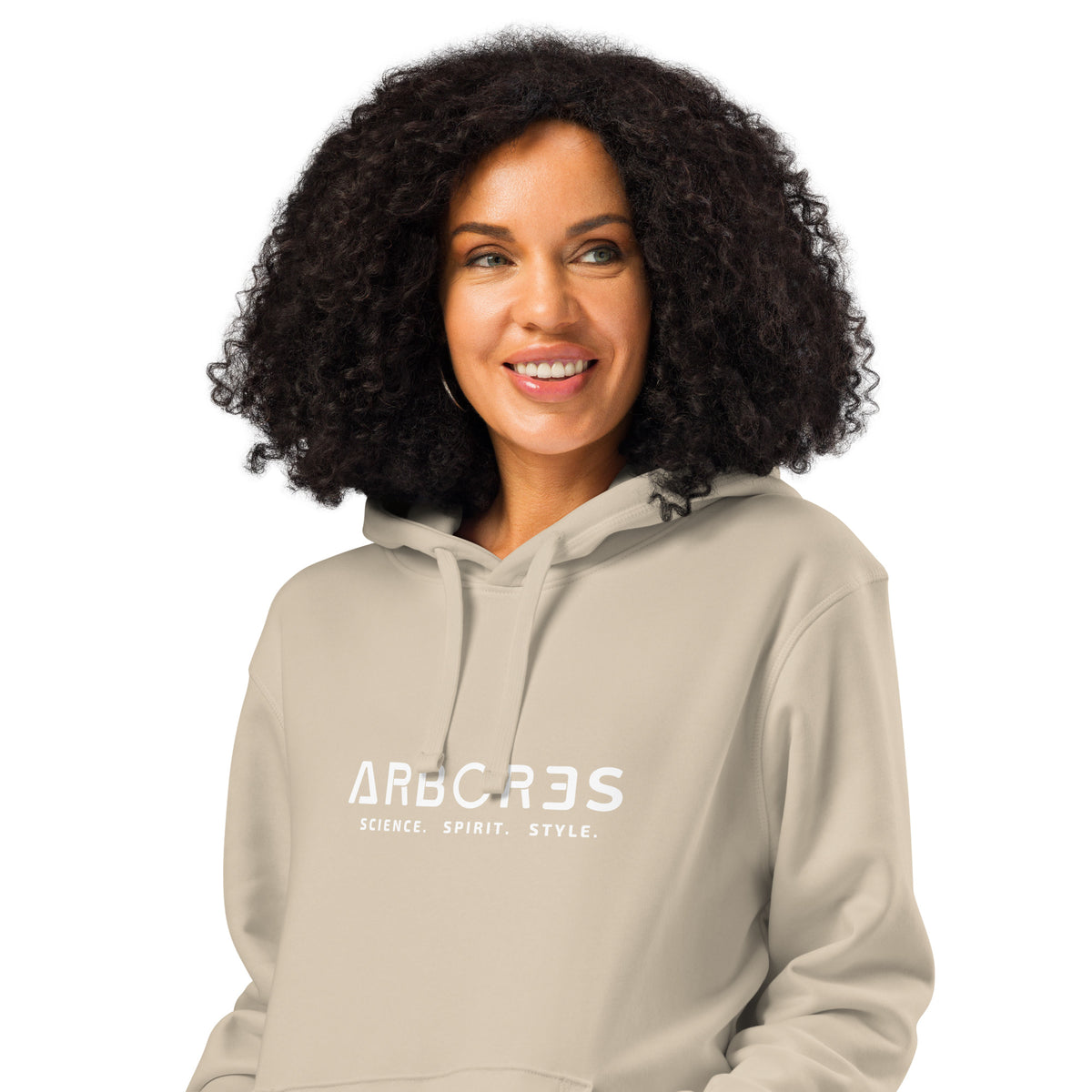 Hoodie bio ARBOR3S Signature Blanc Minéral — beige Desert Dust — vue de face