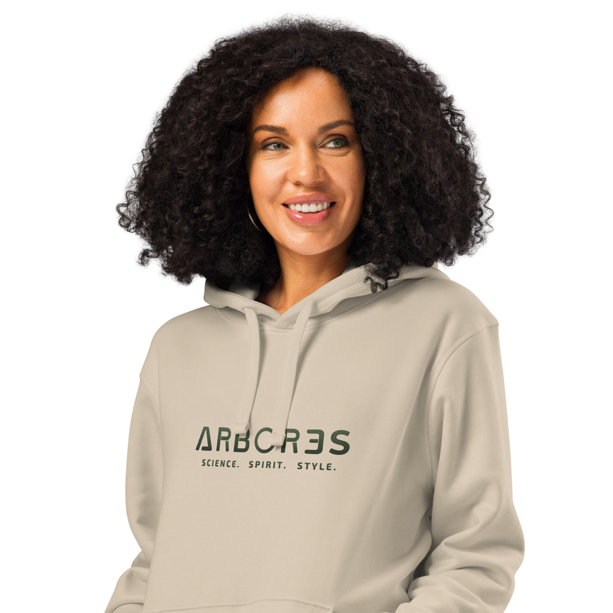 Hoodie bio ARBOR3S Signature Vert Canopée — beige Desert Dust — vue de face