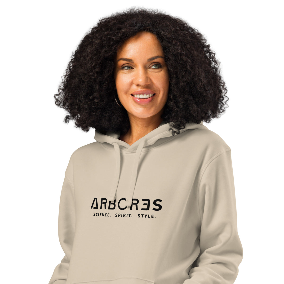 Hoodie bio ARBOR3S Signature Noir Carbone — beige Desert Dust — vue de face