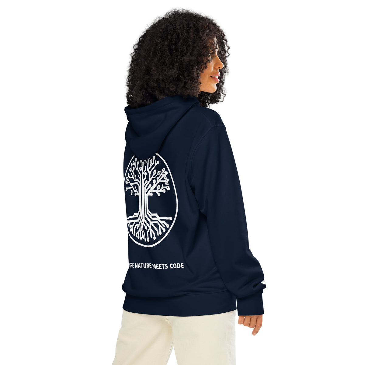 Hoodie bio ARBOR3S Signature Blanc Minéral — bleu marine — vue de dos