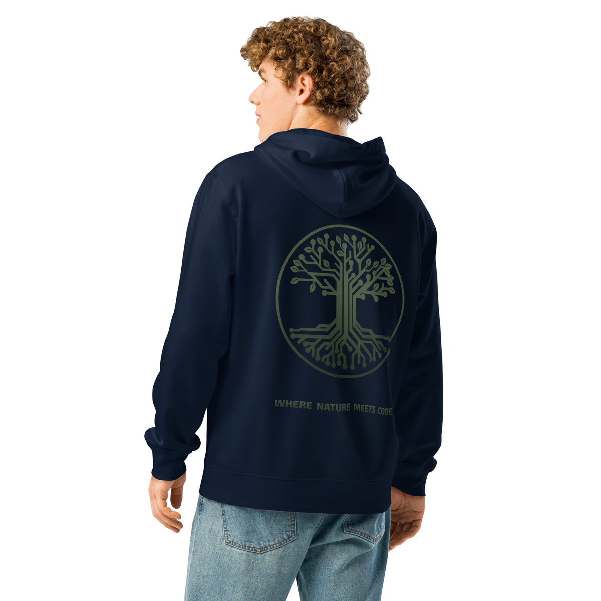Hoodie bio ARBOR3S Signature Vert Canopée — bleu marine — vue de dos