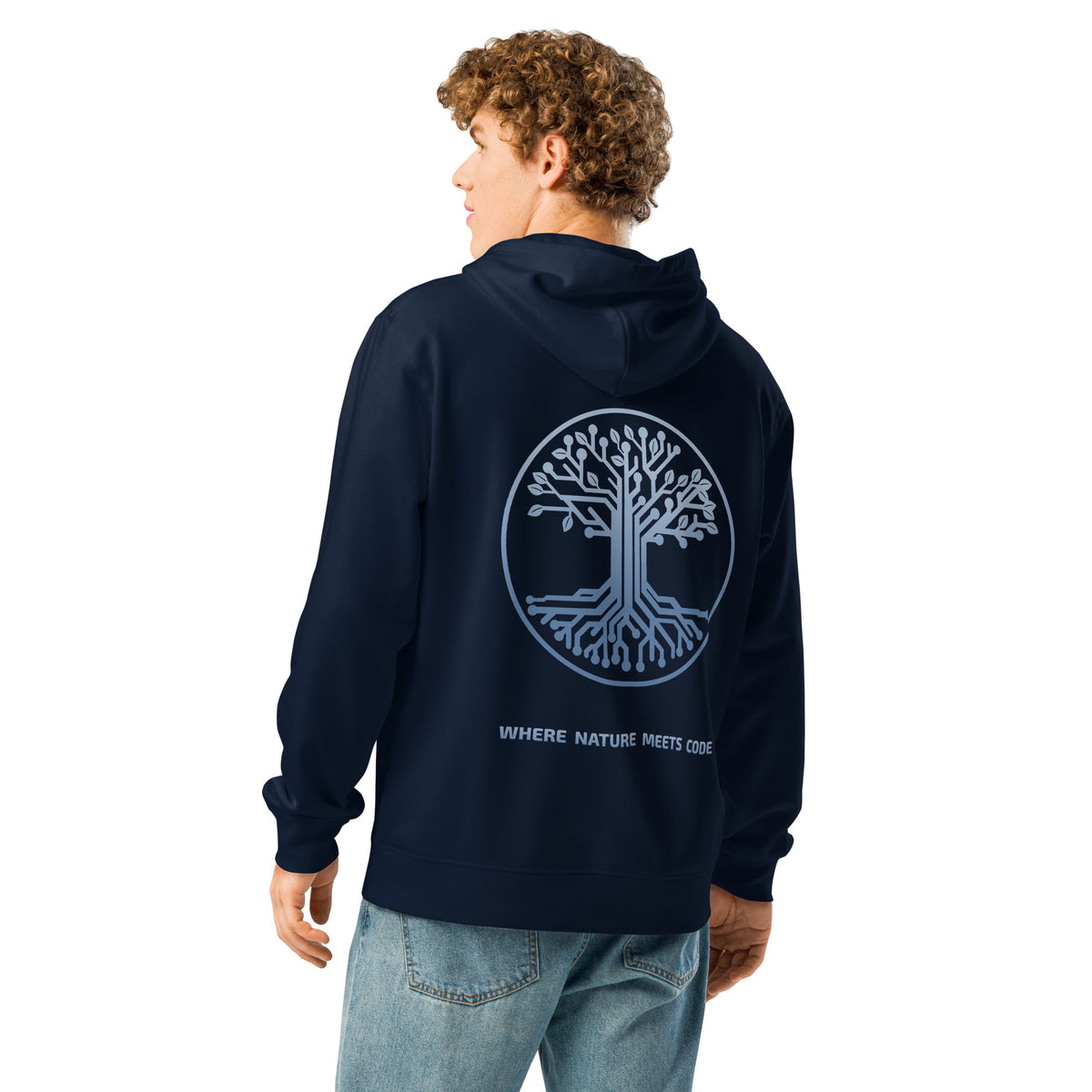 Hoodie bio ARBOR3S Signature Bleu Nébula — bleu marine — vue de dos