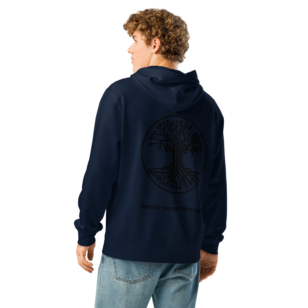 Hoodie bio ARBOR3S Signature Noir Carbone — bleu marine — vue de dos