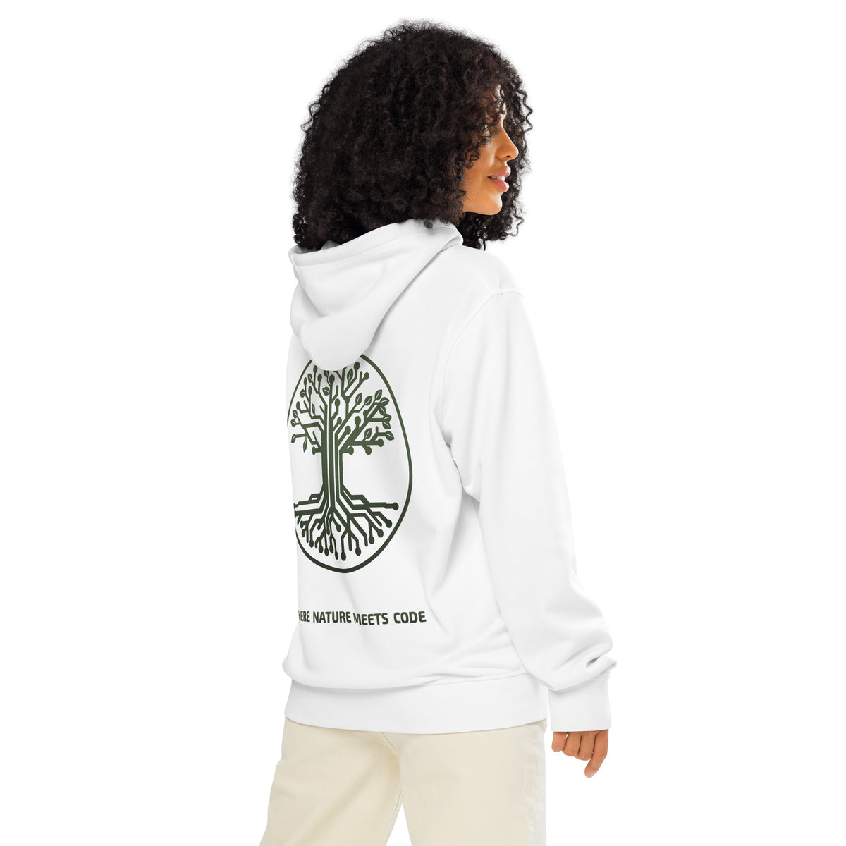 Hoodie bio ARBOR3S Signature Vert Canopée — blanc — vue de dos