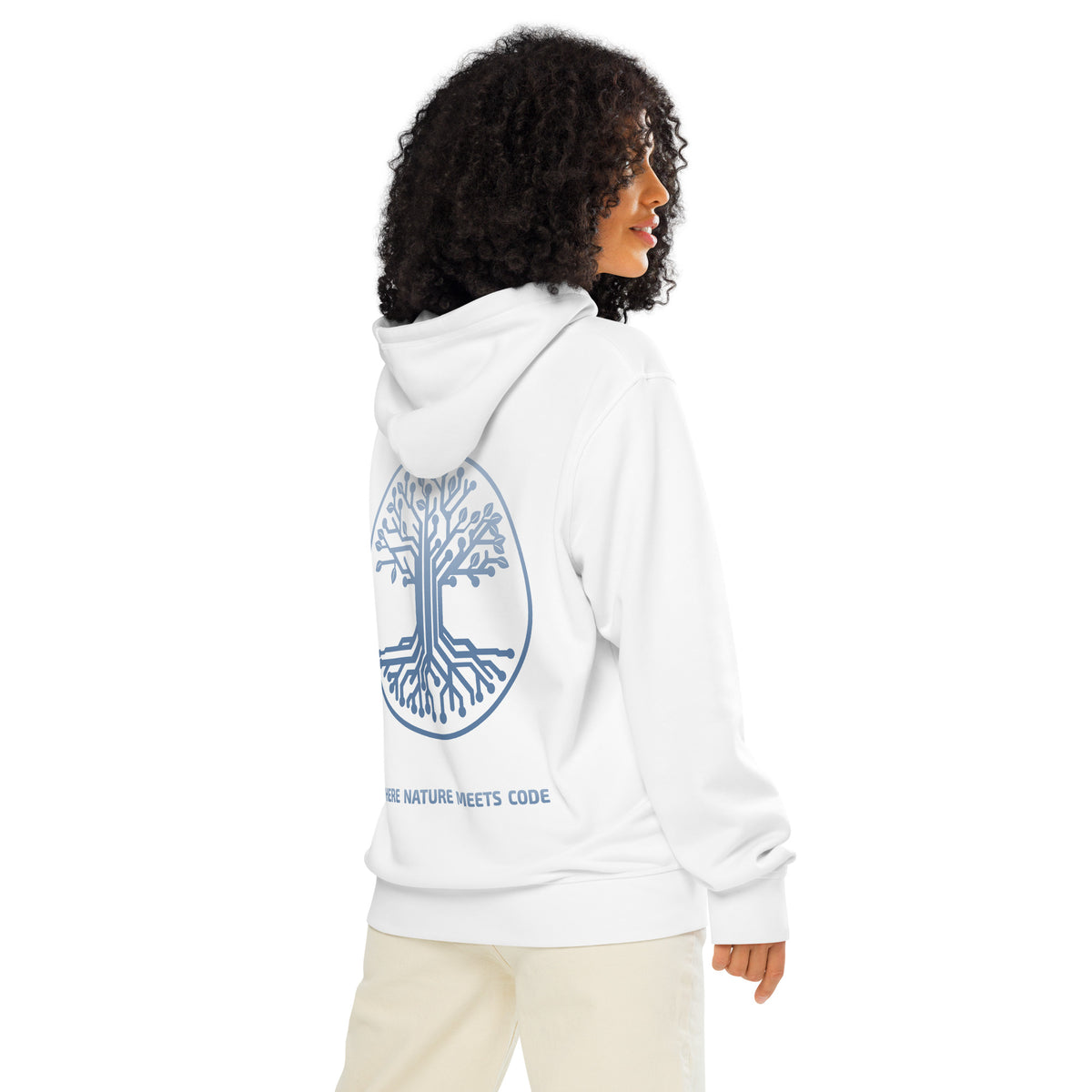Hoodie bio ARBOR3S Signature Bleu Nébula — blanc — vue de dos