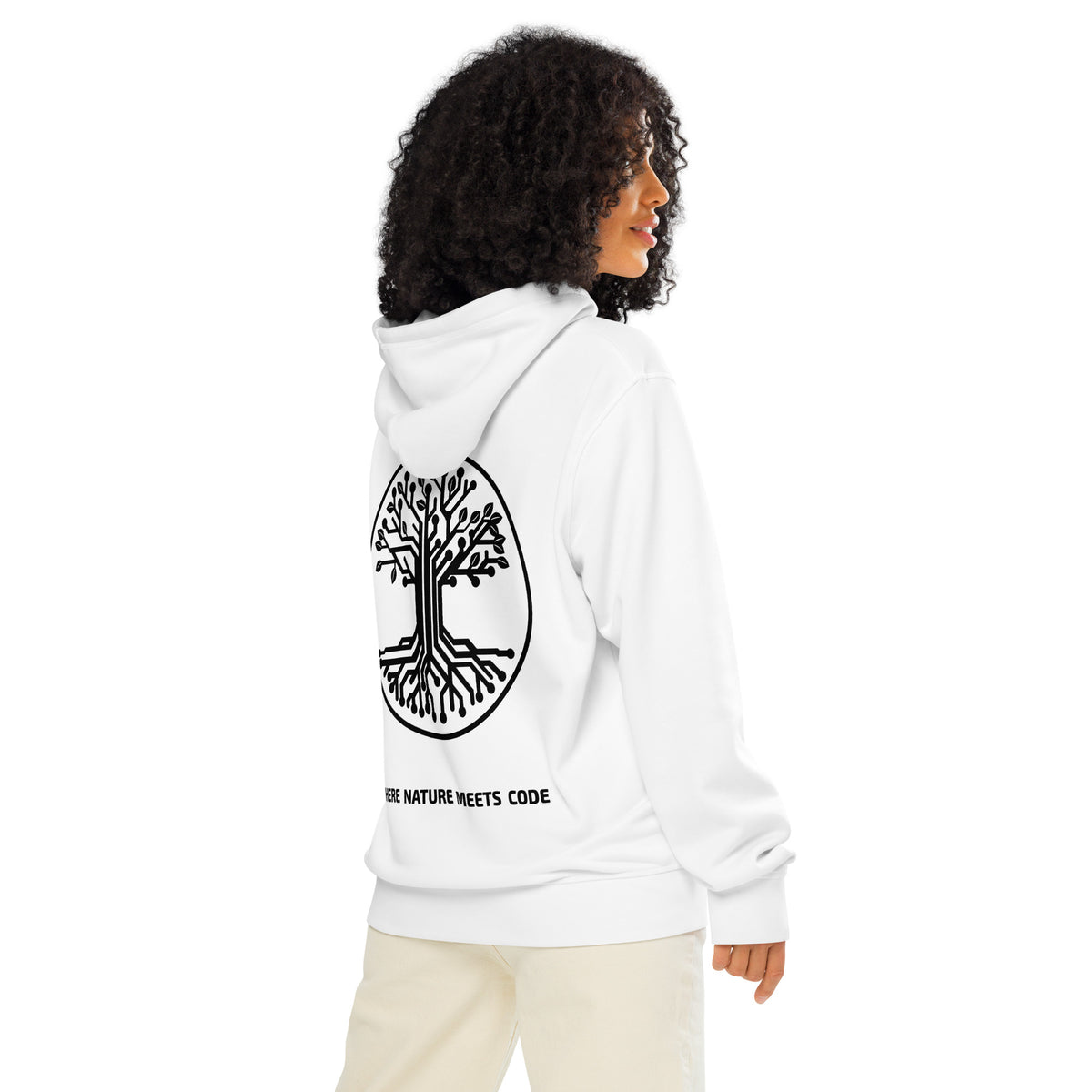 Hoodie bio ARBOR3S Signature Noir Carbone — blanc — vue de dos