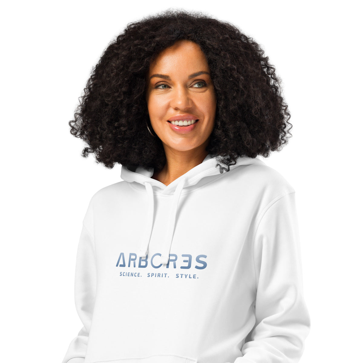 Hoodie bio ARBOR3S Signature Bleu Nébula — blanc — vue de face