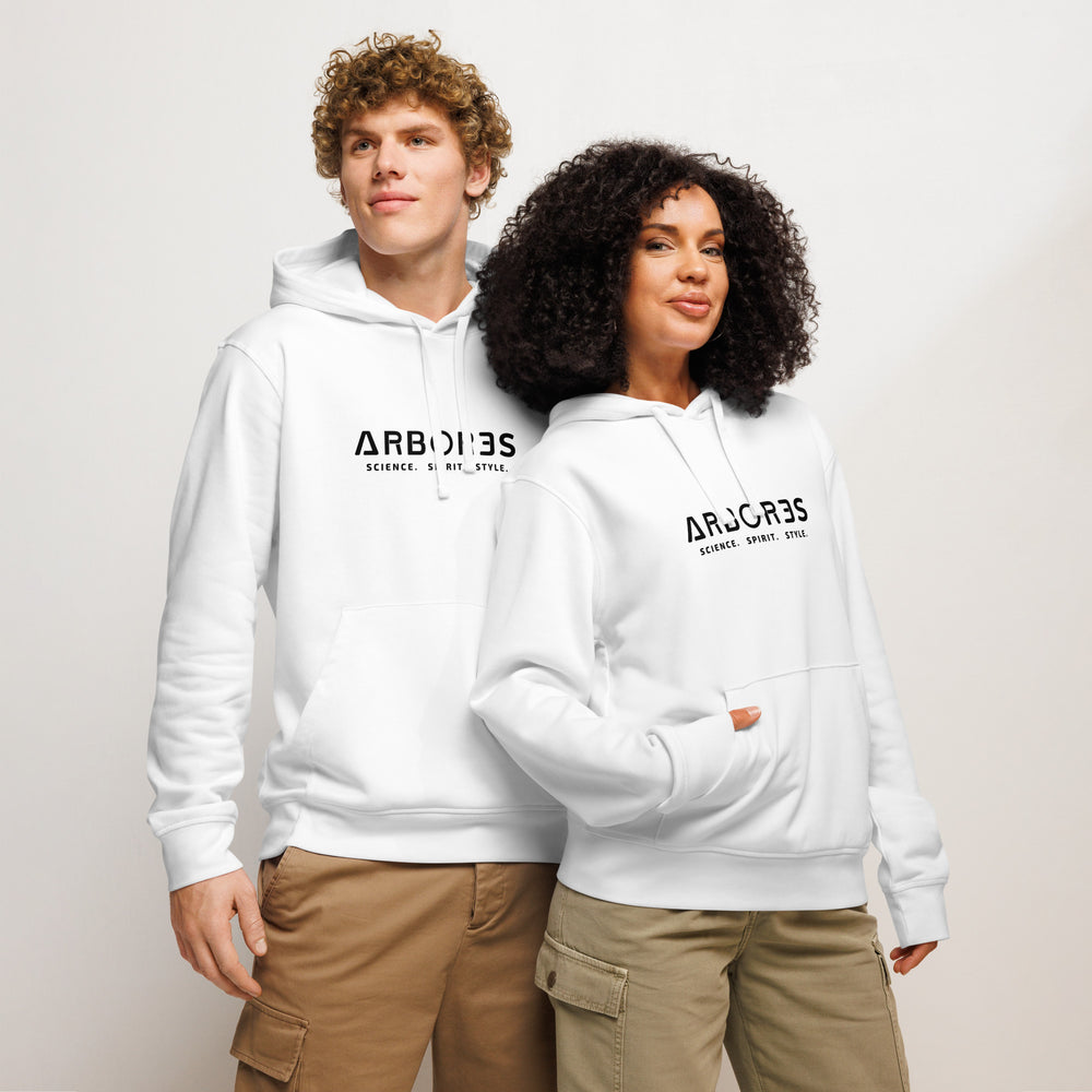 Hoodie bio ARBOR3S Signature Noir Carbone — blanc — vue de face